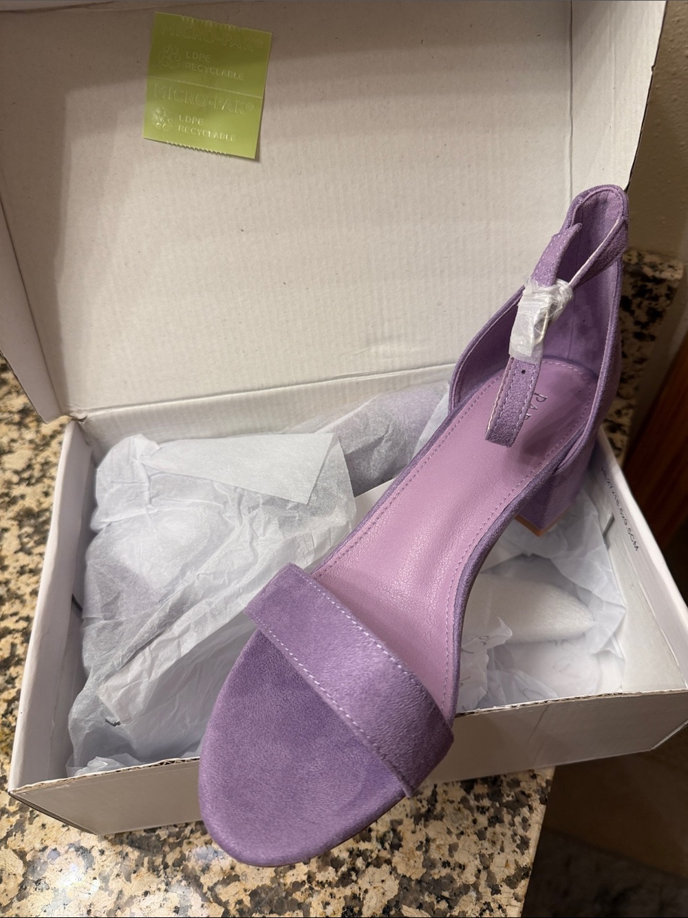 Suede Lavender Block Heel Sandals with Ankle Strap